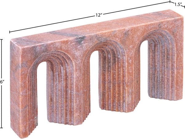 Meridian Furniture Curva Genuine Marble Fluted Arch Sculpture Artisan Carved Tabletop Accent for Shelf Console Pink ACC116-Pink