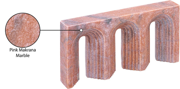 Meridian Furniture Curva Genuine Marble Fluted Arch Sculpture Artisan Carved Tabletop Accent for Shelf Console Pink ACC116-Pink