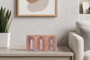 Meridian Furniture Curva Genuine Marble Fluted Arch Sculpture Artisan Carved Tabletop Accent for Shelf Console Pink ACC116-Pink