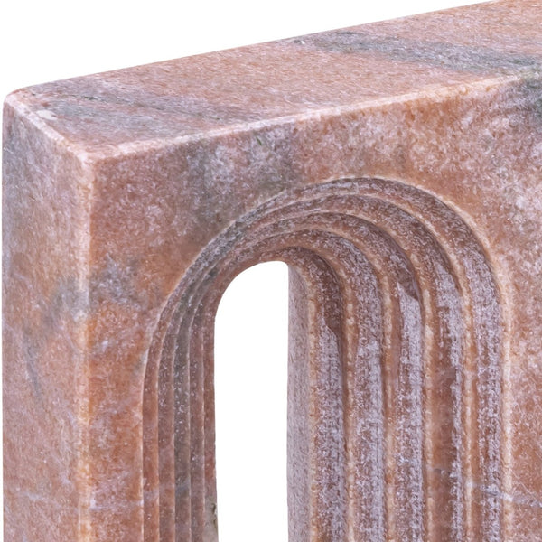 Meridian Furniture Curva Genuine Marble Fluted Arch Sculpture Artisan Carved Tabletop Accent for Shelf Console Pink ACC116-Pink