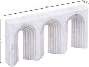Meridian Furniture Curva Genuine Marble Fluted Arch Sculpture Artisan Carved Tabletop Accent for Shelf Console White ACC116-White