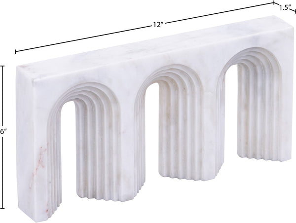 Meridian Furniture Curva Genuine Marble Fluted Arch Sculpture Artisan Carved Tabletop Accent for Shelf Console White ACC116-White