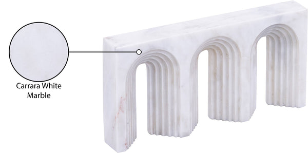 Meridian Furniture Curva Genuine Marble Fluted Arch Sculpture Artisan Carved Tabletop Accent for Shelf Console White ACC116-White