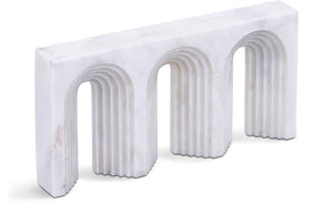 Meridian Furniture Curva Genuine Marble Fluted Arch Sculpture Artisan Carved Tabletop Accent for Shelf Console White ACC116-White