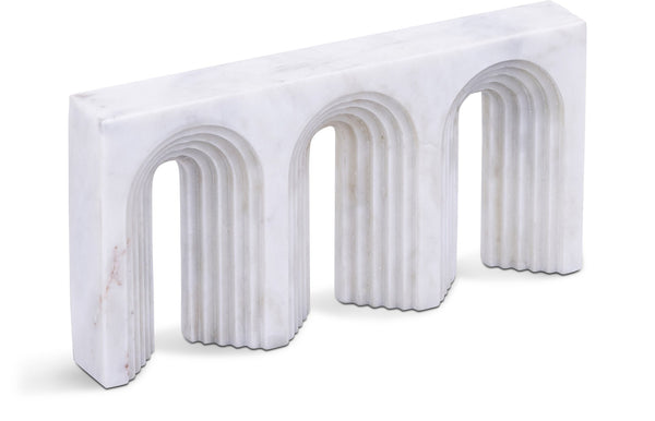 Meridian Furniture Curva Genuine Marble Fluted Arch Sculpture Artisan Carved Tabletop Accent for Shelf Console White ACC116-White