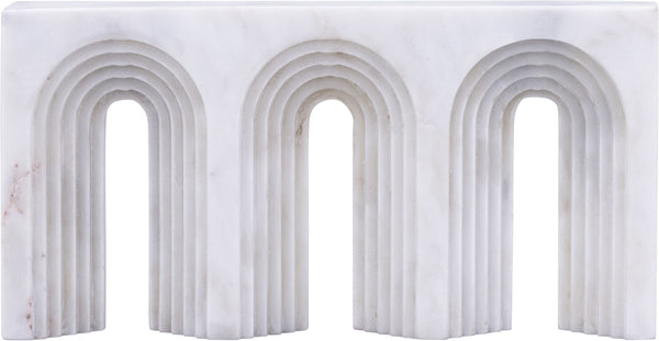 Meridian Furniture Curva Genuine Marble Fluted Arch Sculpture Artisan Carved Tabletop Accent for Shelf Console White ACC116-White