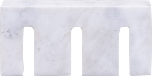 Meridian Furniture Curva Genuine Marble Fluted Arch Sculpture Artisan Carved Tabletop Accent for Shelf Console White ACC116-White