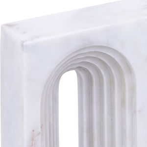 Meridian Furniture Curva Genuine Marble Fluted Arch Sculpture Artisan Carved Tabletop Accent for Shelf Console White ACC116-White