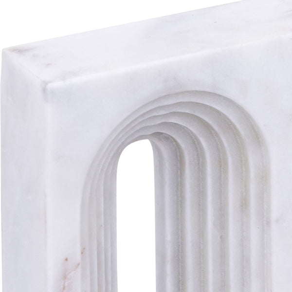 Meridian Furniture Curva Genuine Marble Fluted Arch Sculpture Artisan Carved Tabletop Accent for Shelf Console White ACC116-White