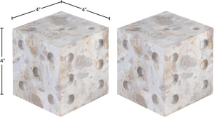 Meridian Furniture Dice Hand Carved Natural Stone Sculptural Tabletop Accent Set of 2 for Shelf Styling Beige Genuine Marble ACC117-Beige
