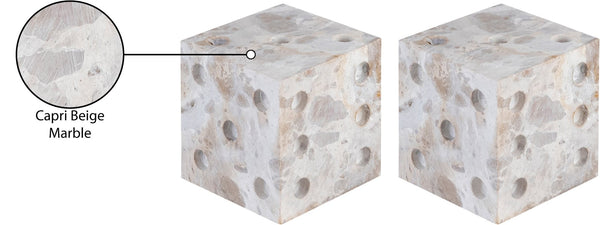 Meridian Furniture Dice Hand Carved Natural Stone Sculptural Tabletop Accent Set of 2 for Shelf Styling Beige Genuine Marble ACC117-Beige