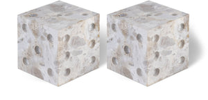 Meridian Furniture Dice Hand Carved Natural Stone Sculptural Tabletop Accent Set of 2 for Shelf Styling Beige Genuine Marble ACC117-Beige