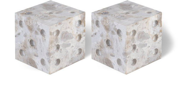 Meridian Furniture Dice Hand Carved Natural Stone Sculptural Tabletop Accent Set of 2 for Shelf Styling Beige Genuine Marble ACC117-Beige