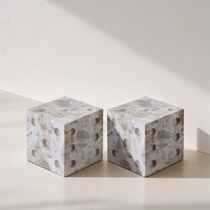 Meridian Furniture Dice Hand Carved Natural Stone Sculptural Tabletop Accent Set of 2 for Shelf Styling Beige Genuine Marble ACC117-Beige