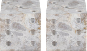 Meridian Furniture Dice Hand Carved Natural Stone Sculptural Tabletop Accent Set of 2 for Shelf Styling Beige Genuine Marble ACC117-Beige