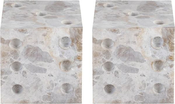 Meridian Furniture Dice Hand Carved Natural Stone Sculptural Tabletop Accent Set of 2 for Shelf Styling Beige Genuine Marble ACC117-Beige