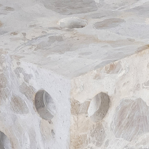 Meridian Furniture Dice Hand Carved Natural Stone Sculptural Tabletop Accent Set of 2 for Shelf Styling Beige Genuine Marble ACC117-Beige