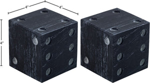 Meridian Furniture Dice Hand Carved Natural Stone Sculptural Tabletop Accent Set of 2 for Shelf Styling Black Genuine Marble ACC117-Black