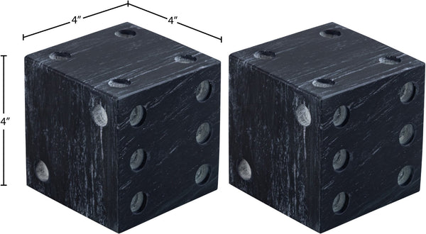 Meridian Furniture Dice Hand Carved Natural Stone Sculptural Tabletop Accent Set of 2 for Shelf Styling Black Genuine Marble ACC117-Black