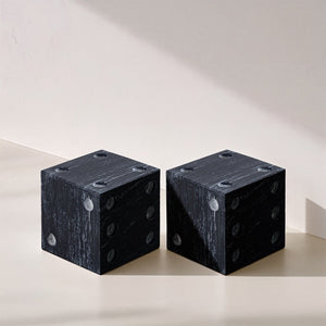 Meridian Furniture Dice Hand Carved Natural Stone Sculptural Tabletop Accent Set of 2 for Shelf Styling Black Genuine Marble ACC117-Black