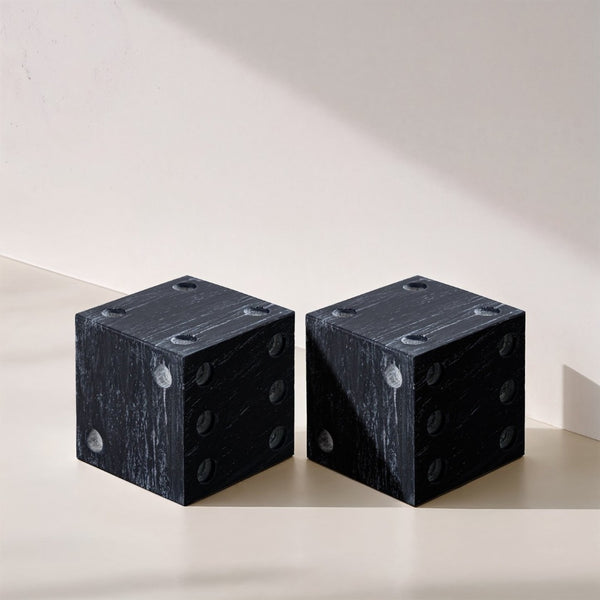 Meridian Furniture Dice Hand Carved Natural Stone Sculptural Tabletop Accent Set of 2 for Shelf Styling Black Genuine Marble ACC117-Black