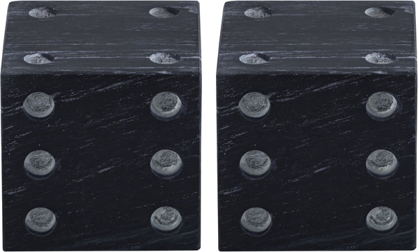 Meridian Furniture Dice Hand Carved Natural Stone Sculptural Tabletop Accent Set of 2 for Shelf Styling Black Genuine Marble ACC117-Black