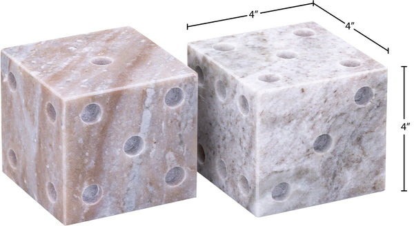 Meridian Furniture Dice Hand Carved Natural Stone Sculptural Tabletop Accent Set of 2 for Shelf Styling Brown Genuine Marble ACC117-Brown