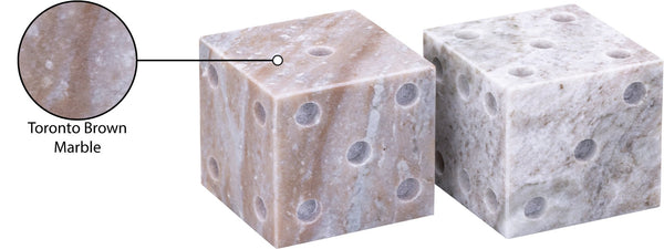 Meridian Furniture Dice Hand Carved Natural Stone Sculptural Tabletop Accent Set of 2 for Shelf Styling Brown Genuine Marble ACC117-Brown