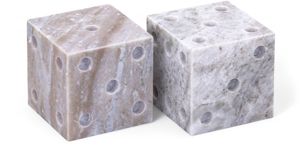 Meridian Furniture Dice Hand Carved Natural Stone Sculptural Tabletop Accent Set of 2 for Shelf Styling Brown Genuine Marble ACC117-Brown