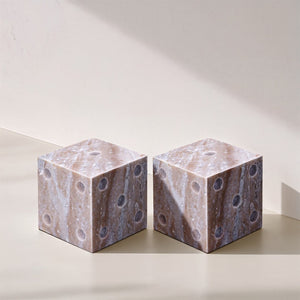 Meridian Furniture Dice Hand Carved Natural Stone Sculptural Tabletop Accent Set of 2 for Shelf Styling Brown Genuine Marble ACC117-Brown