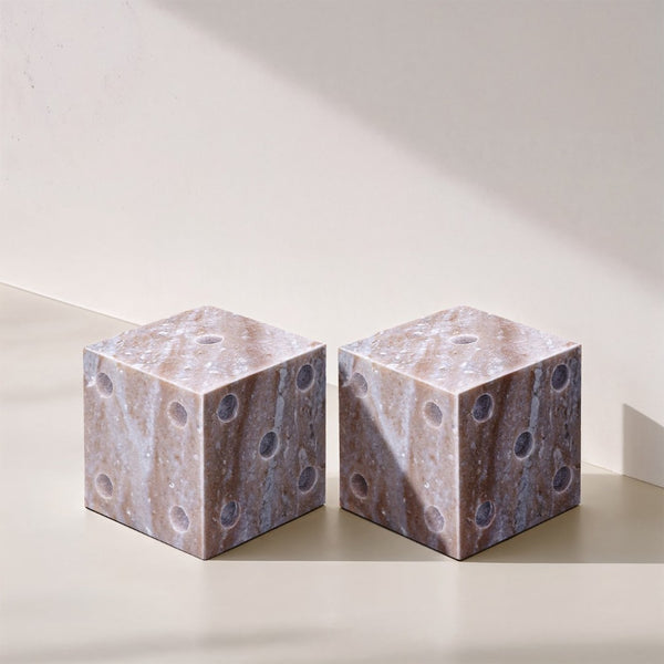 Meridian Furniture Dice Hand Carved Natural Stone Sculptural Tabletop Accent Set of 2 for Shelf Styling Brown Genuine Marble ACC117-Brown