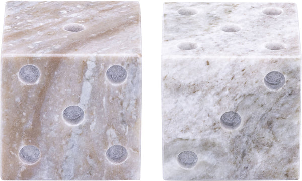 Meridian Furniture Dice Hand Carved Natural Stone Sculptural Tabletop Accent Set of 2 for Shelf Styling Brown Genuine Marble ACC117-Brown