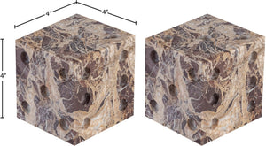 Meridian Furniture Dice Hand Carved Natural Stone Sculptural Tabletop Accent Set of 2 for Shelf Styling Cherry Genuine Marble ACC117-Cherry