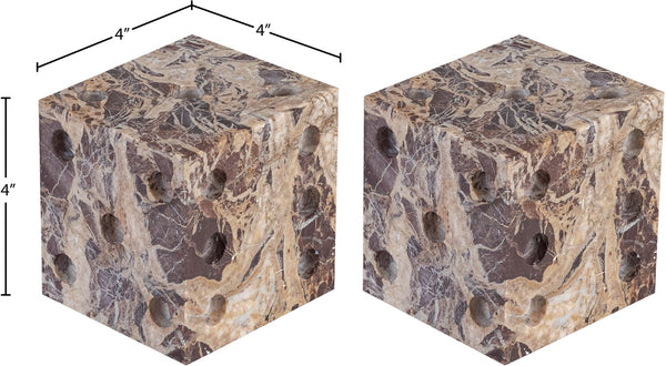 Meridian Furniture Dice Hand Carved Natural Stone Sculptural Tabletop Accent Set of 2 for Shelf Styling Cherry Genuine Marble ACC117-Cherry