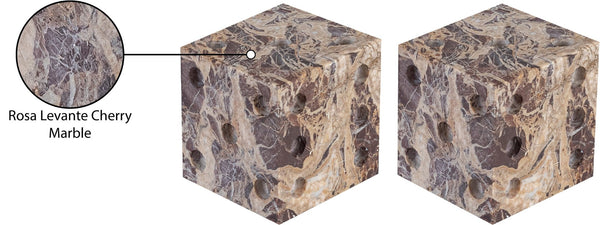 Meridian Furniture Dice Hand Carved Natural Stone Sculptural Tabletop Accent Set of 2 for Shelf Styling Cherry Genuine Marble ACC117-Cherry