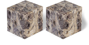 Meridian Furniture Dice Hand Carved Natural Stone Sculptural Tabletop Accent Set of 2 for Shelf Styling Cherry Genuine Marble ACC117-Cherry