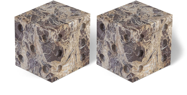 Meridian Furniture Dice Hand Carved Natural Stone Sculptural Tabletop Accent Set of 2 for Shelf Styling Cherry Genuine Marble ACC117-Cherry