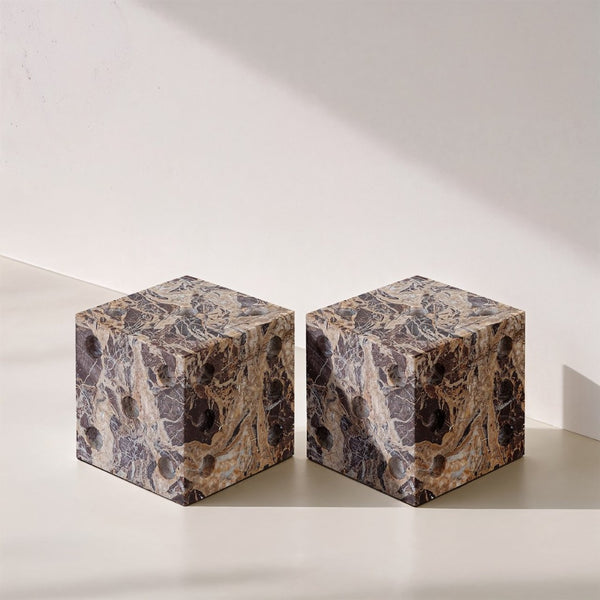 Meridian Furniture Dice Hand Carved Natural Stone Sculptural Tabletop Accent Set of 2 for Shelf Styling Cherry Genuine Marble ACC117-Cherry