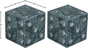 Meridian Furniture Dice Hand Carved Natural Stone Sculptural Tabletop Accent Set of 2 for Shelf Styling Green Genuine Marble ACC117-Green