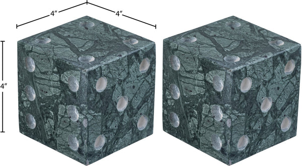 Meridian Furniture Dice Hand Carved Natural Stone Sculptural Tabletop Accent Set of 2 for Shelf Styling Green Genuine Marble ACC117-Green