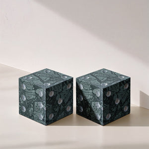 Meridian Furniture Dice Hand Carved Natural Stone Sculptural Tabletop Accent Set of 2 for Shelf Styling Green Genuine Marble ACC117-Green