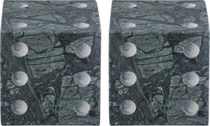 Meridian Furniture Dice Hand Carved Natural Stone Sculptural Tabletop Accent Set of 2 for Shelf Styling Green Genuine Marble ACC117-Green