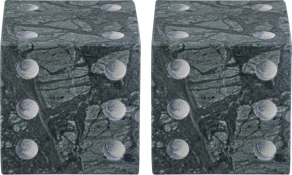 Meridian Furniture Dice Hand Carved Natural Stone Sculptural Tabletop Accent Set of 2 for Shelf Styling Green Genuine Marble ACC117-Green