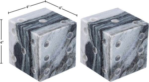 Meridian Furniture Dice Hand Carved Natural Stone Sculptural Tabletop Accent Set of 2 for Shelf Styling Panda Genuine Marble ACC117-Panda