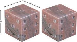 Meridian Furniture Dice Hand Carved Natural Stone Sculptural Tabletop Accent Set of 2 for Shelf Styling Pink Genuine Marble ACC117-Pink