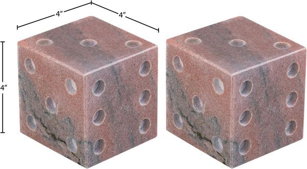 Meridian Furniture Dice Hand Carved Natural Stone Sculptural Tabletop Accent Set of 2 for Shelf Styling Pink Genuine Marble ACC117-Pink