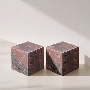 Meridian Furniture Dice Hand Carved Natural Stone Sculptural Tabletop Accent Set of 2 for Shelf Styling Pink Genuine Marble ACC117-Pink
