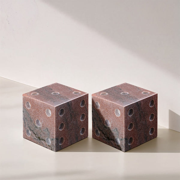 Meridian Furniture Dice Hand Carved Natural Stone Sculptural Tabletop Accent Set of 2 for Shelf Styling Pink Genuine Marble ACC117-Pink