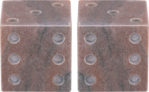 Meridian Furniture Dice Hand Carved Natural Stone Sculptural Tabletop Accent Set of 2 for Shelf Styling Pink Genuine Marble ACC117-Pink