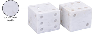 Meridian Furniture Dice Hand Carved Natural Stone Sculptural Tabletop Accent Set of 2 for Shelf Styling White Genuine Marble ACC117-White